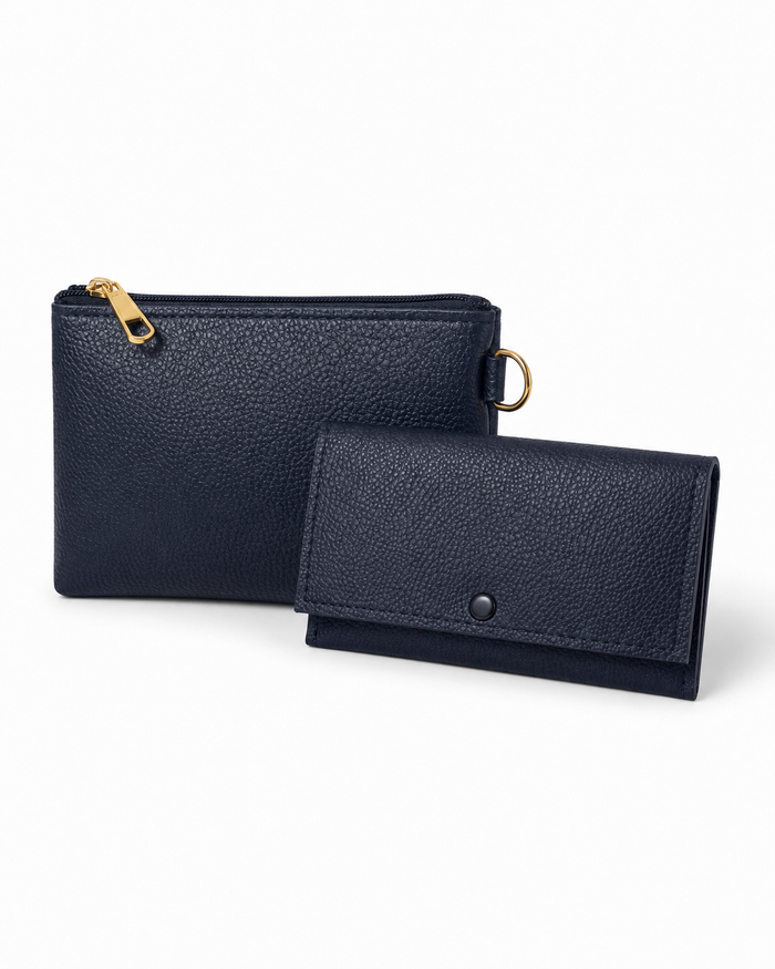 China Imported Structured 3-Piece Tote Handbag Set – Navy Blue
