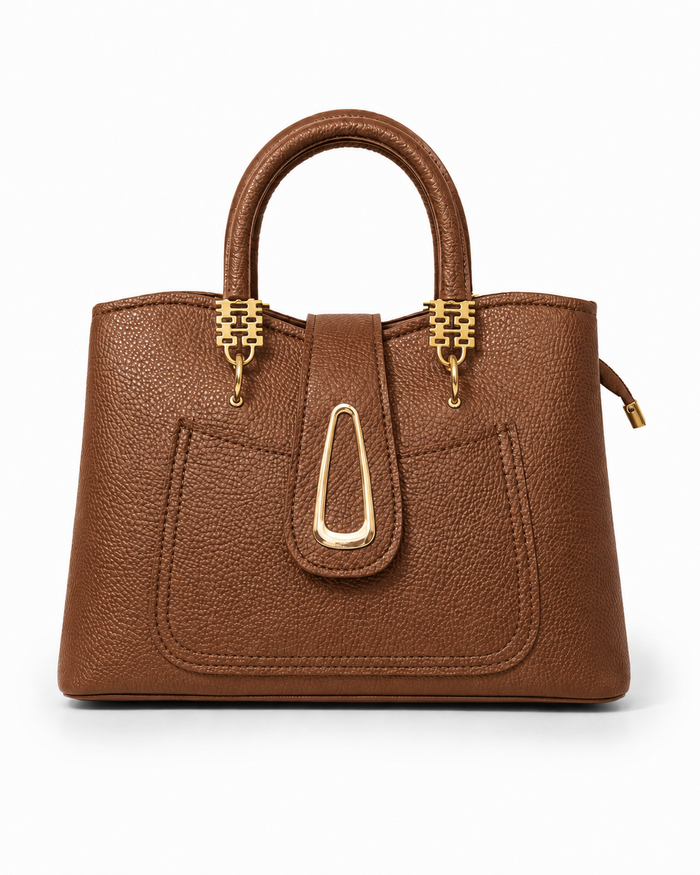 China Imported Structured 3-Piece Tote Handbag Set – Camel Brown