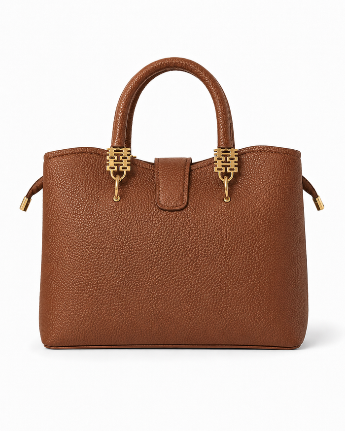 China Imported Structured 3-Piece Tote Handbag Set – Camel Brown