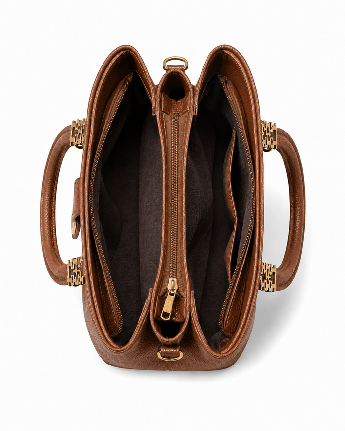 China Imported Structured 3-Piece Tote Handbag Set – Camel Brown