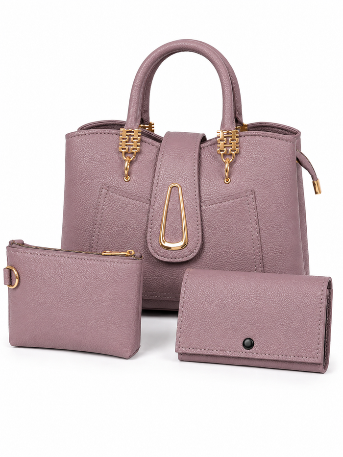 China Imported Structured 3-Piece Tote Handbag Set – Dusty Mauve