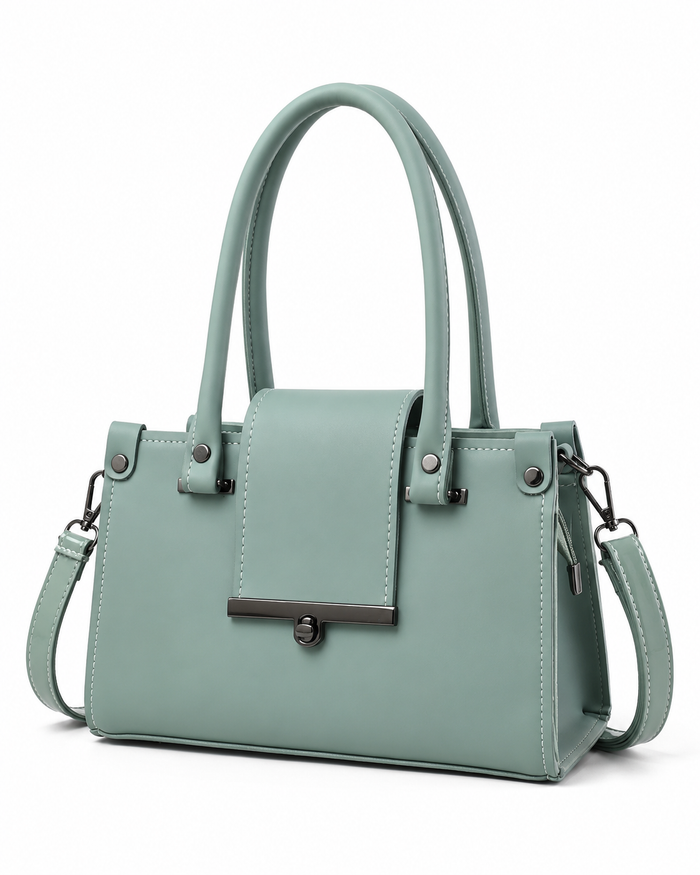China Imported Sage Green Structured Top Handle Handbag