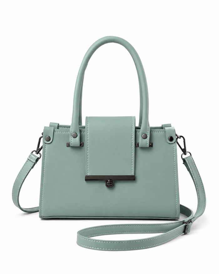 China Imported Sage Green Structured Top Handle Handbag