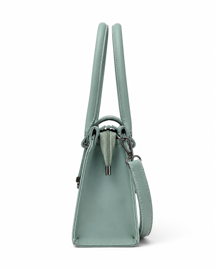 China Imported Sage Green Structured Top Handle Handbag