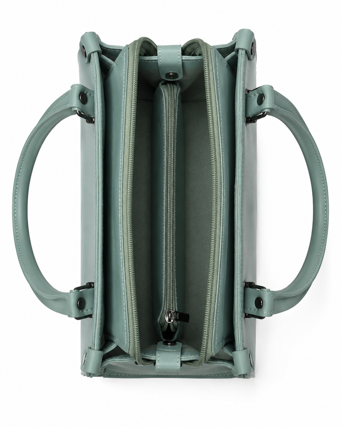 China Imported Sage Green Structured Top Handle Handbag