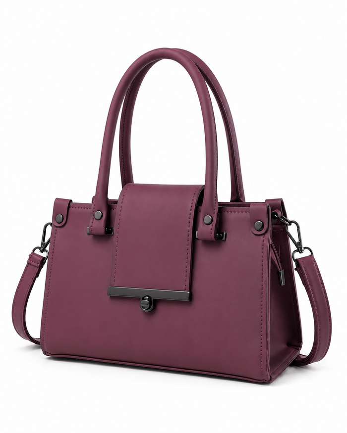 China Imported Burgundy Structured Top Handle Handbag
