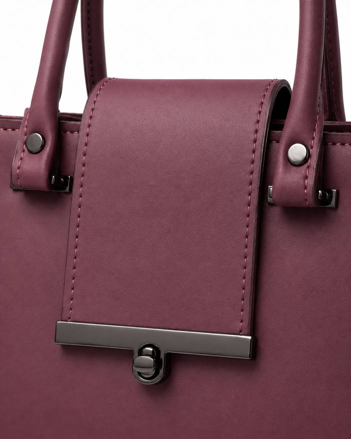 China Imported Burgundy Structured Top Handle Handbag