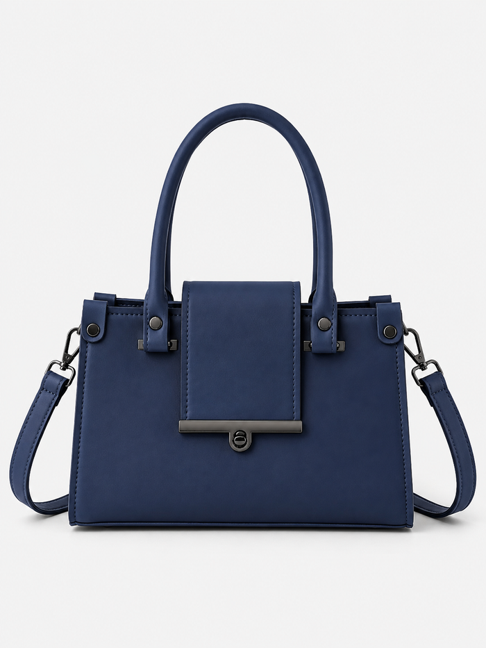 China Imported Navy Blue Structured Top Handle Handbag