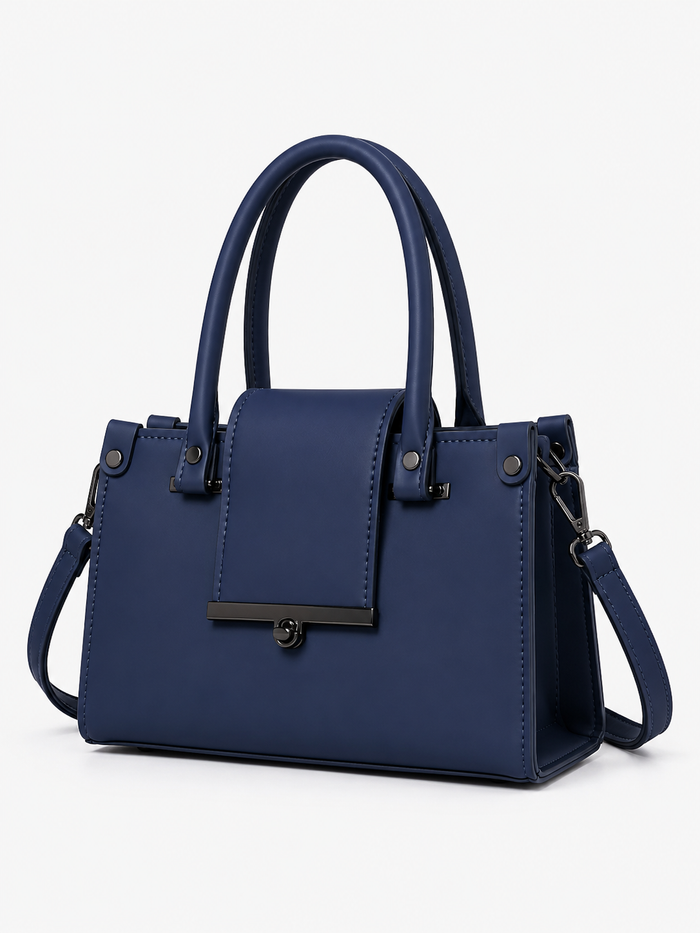China Imported Navy Blue Structured Top Handle Handbag