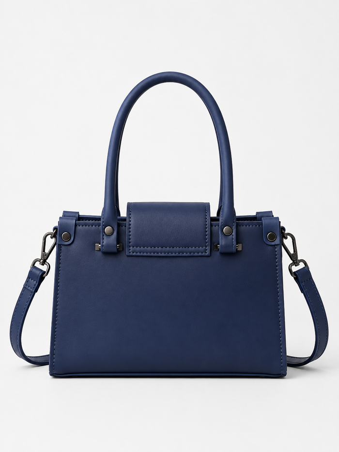 China Imported Navy Blue Structured Top Handle Handbag