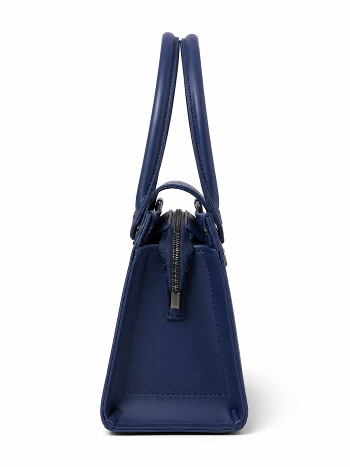 China Imported Navy Blue Structured Top Handle Handbag