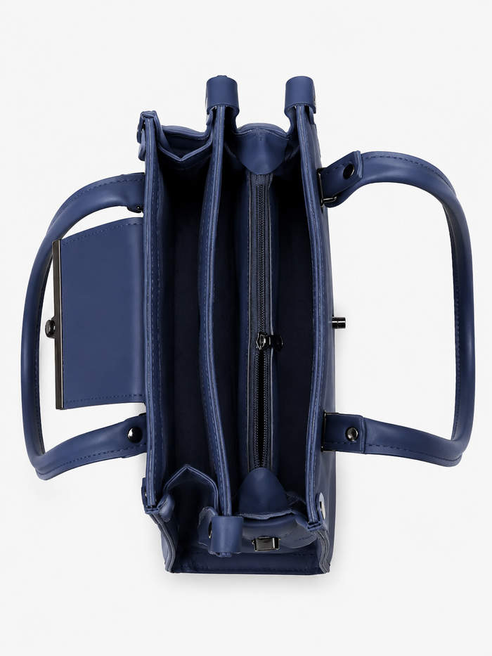 China Imported Navy Blue Structured Top Handle Handbag
