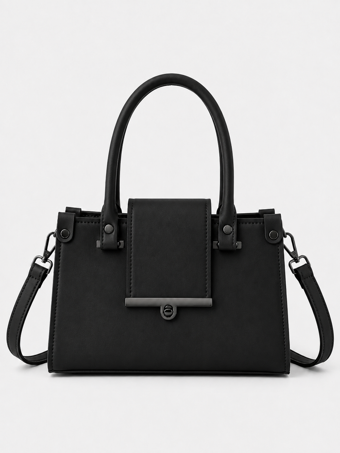 China Imported Black Structured Top Handle Handbag