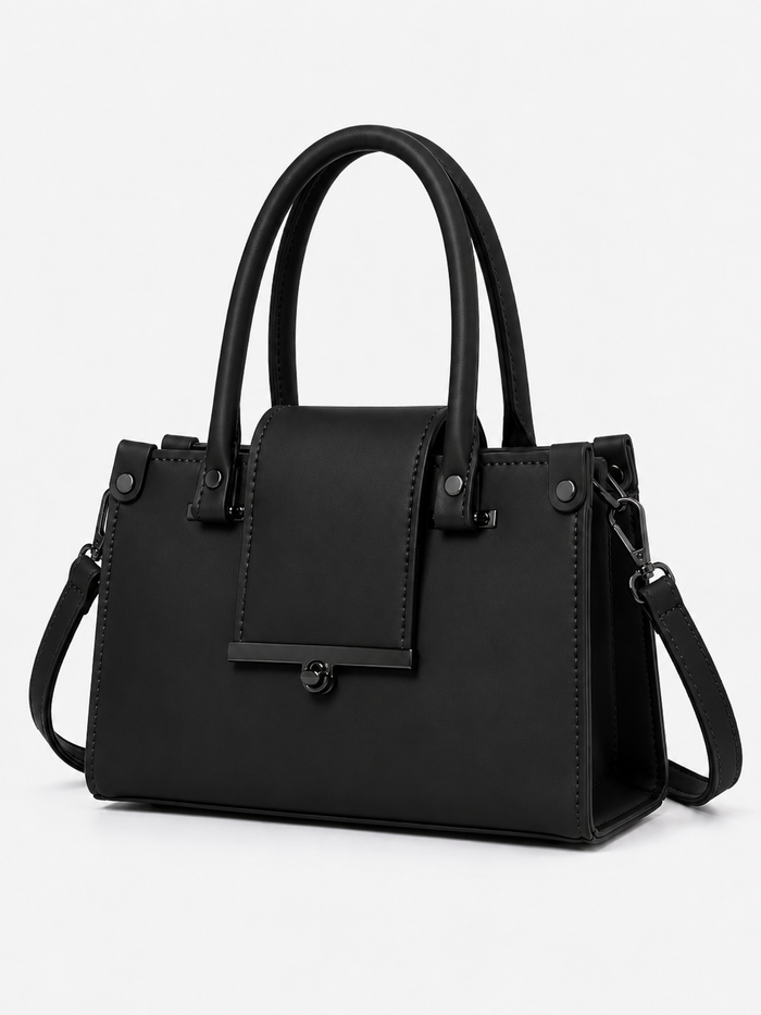 China Imported Black Structured Top Handle Handbag