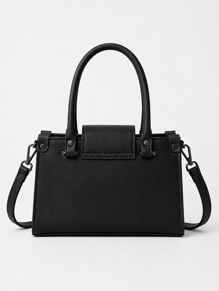 China Imported Black Structured Top Handle Handbag