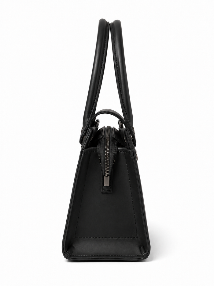 China Imported Black Structured Top Handle Handbag