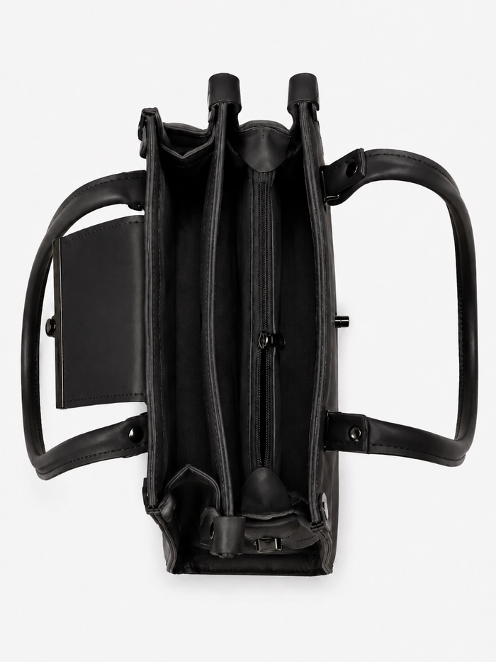 China Imported Black Structured Top Handle Handbag