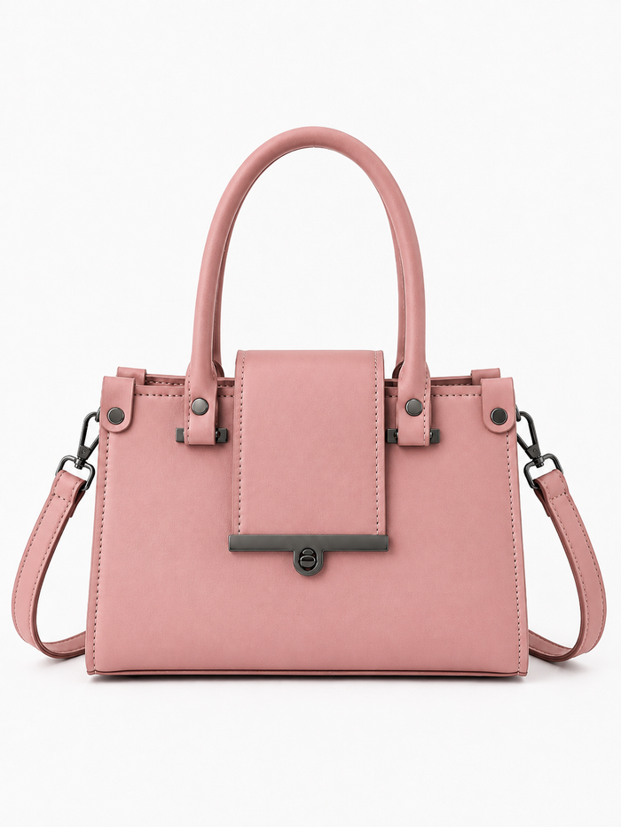 China Imported Blush Pink Structured Top Handle Handbag