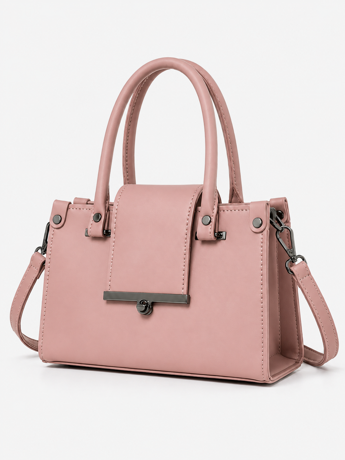 China Imported Blush Pink Structured Top Handle Handbag