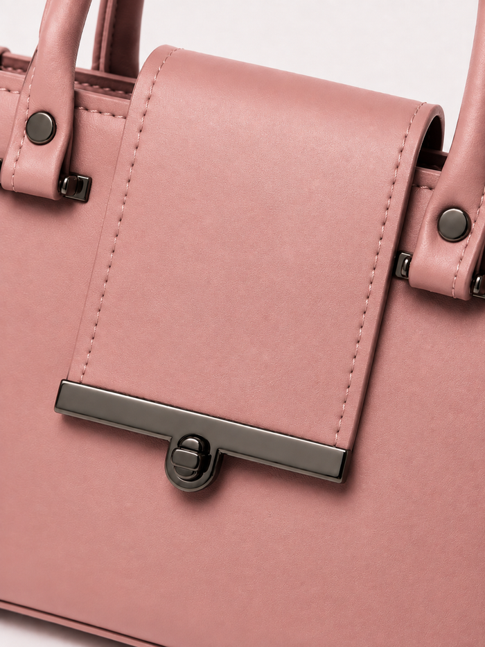 China Imported Blush Pink Structured Top Handle Handbag