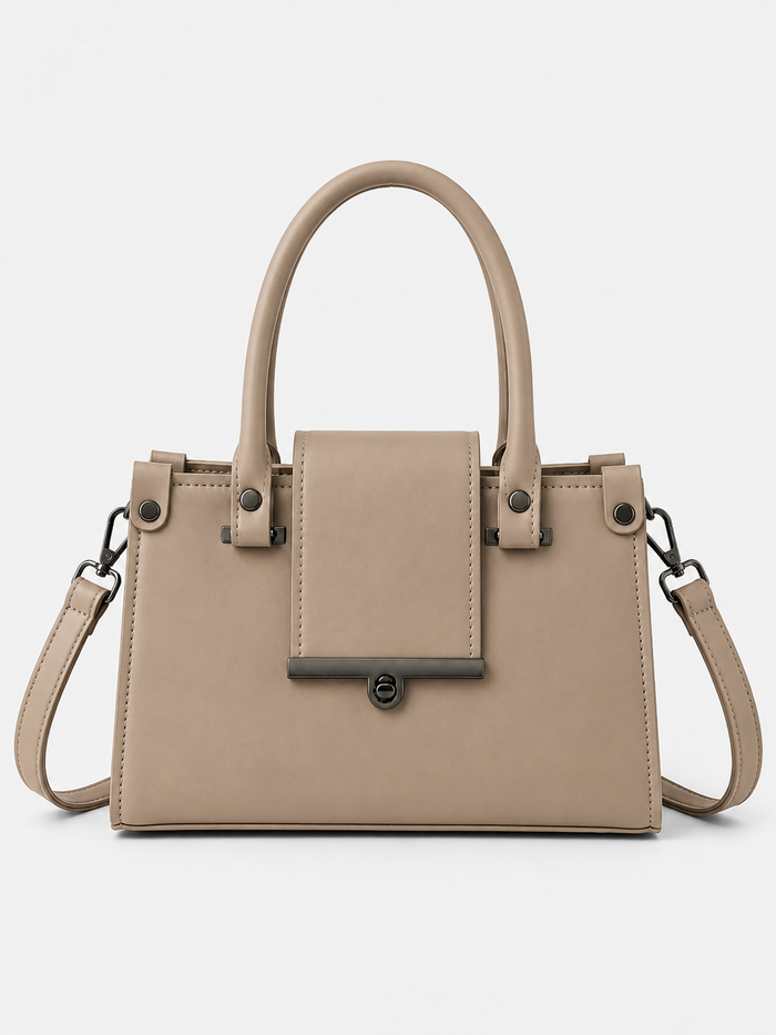 China Imported Taupe Beige Structured Top Handle Handbag