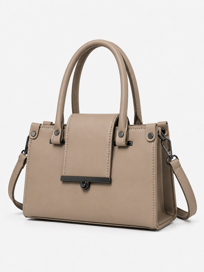 China Imported Taupe Beige Structured Top Handle Handbag