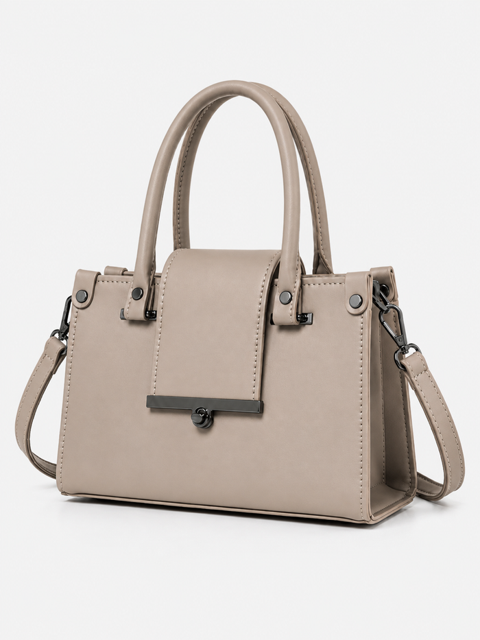 China Imported Taupe Beige Structured Top Handle Handbag
