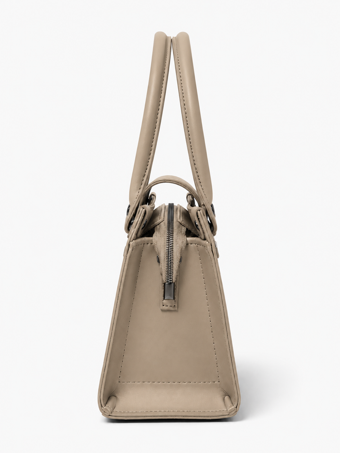 China Imported Taupe Beige Structured Top Handle Handbag