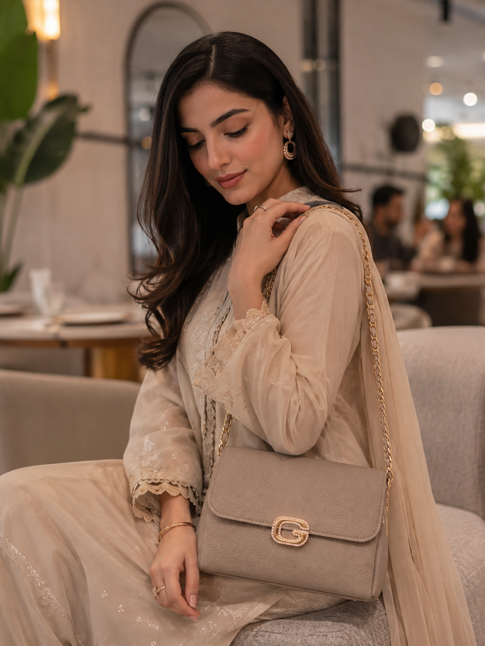Taupe Pebbled Chain Crossbody Bag – China Imported