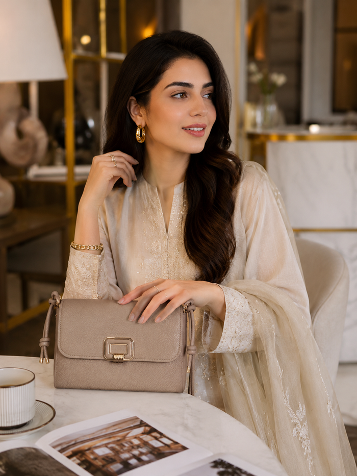 Taupe Rectangle Buckle Crossbody Bag – China Imported