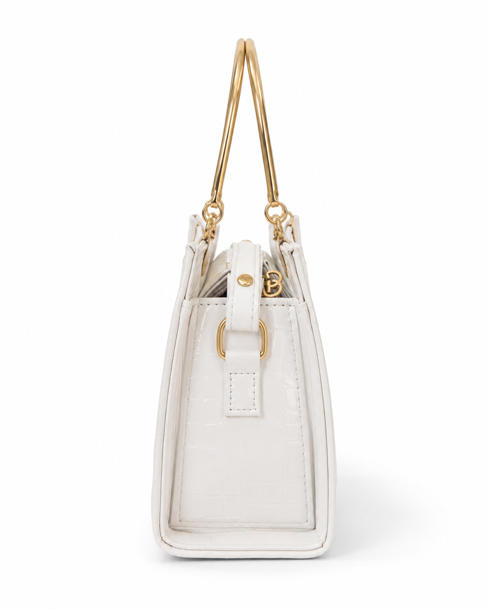 White Croc Gold Handle Tote Bag