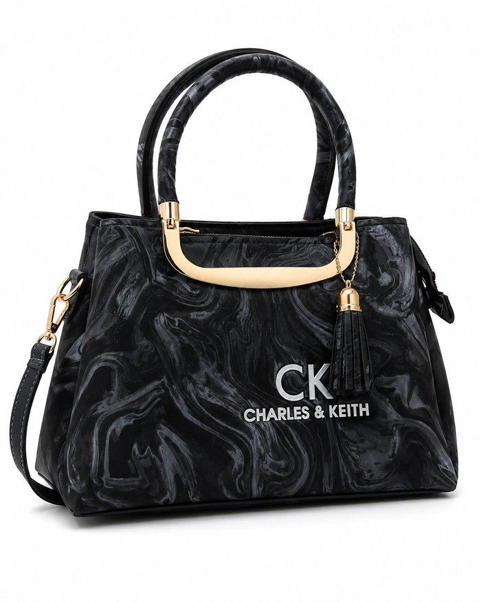 Black Marble Gold Handle Tote Bag