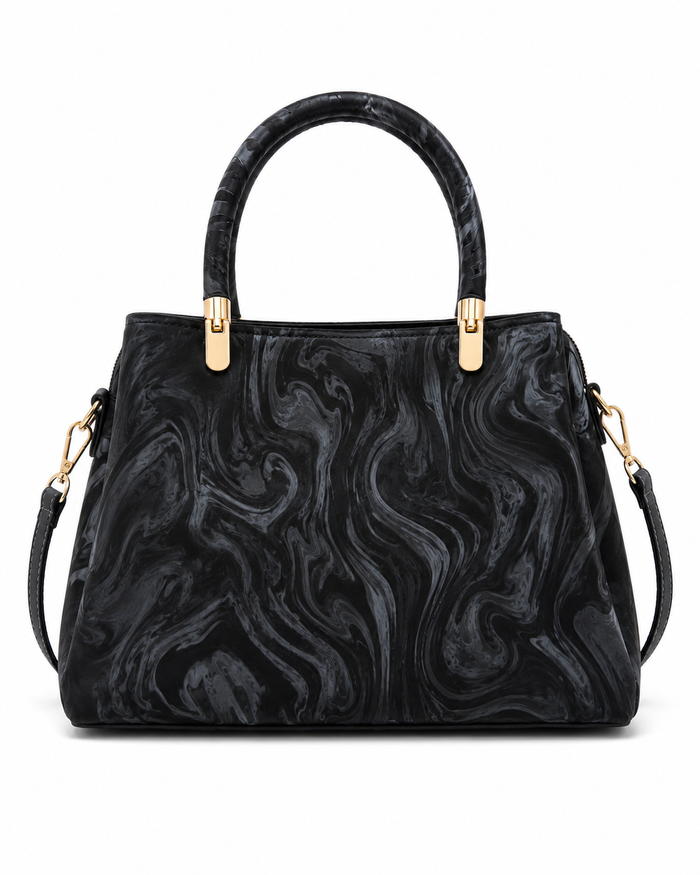 Black Marble Gold Handle Tote Bag