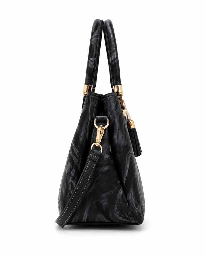 Black Marble Gold Handle Tote Bag