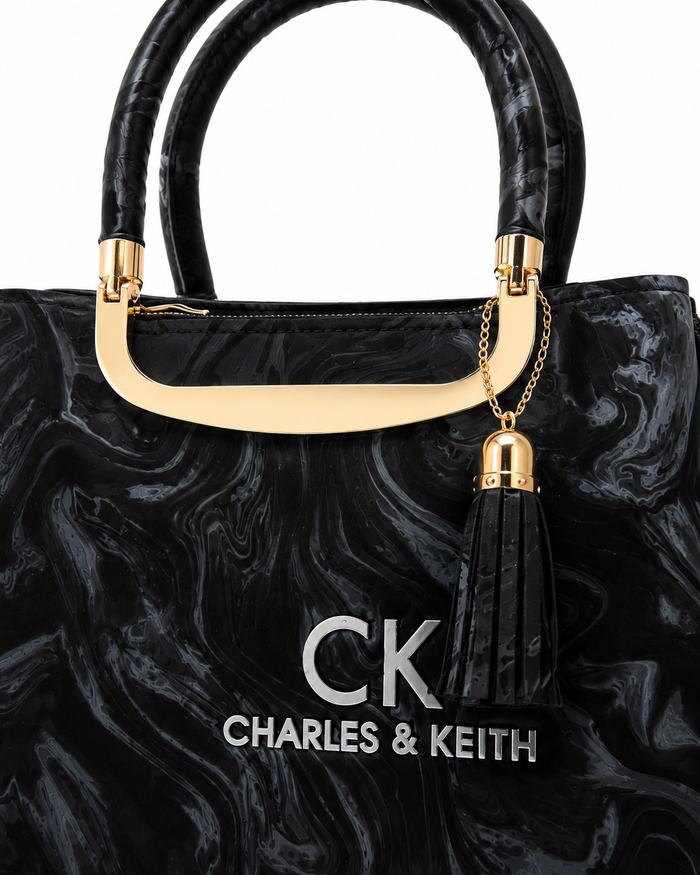 Black Marble Gold Handle Tote Bag