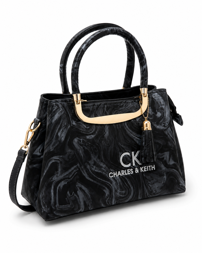 Black Marble Gold Handle Tote Bag