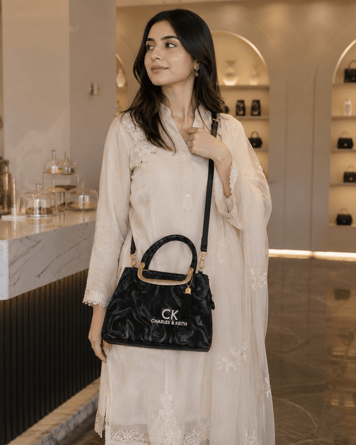 Black Marble Gold Handle Tote Bag - ZN Stores