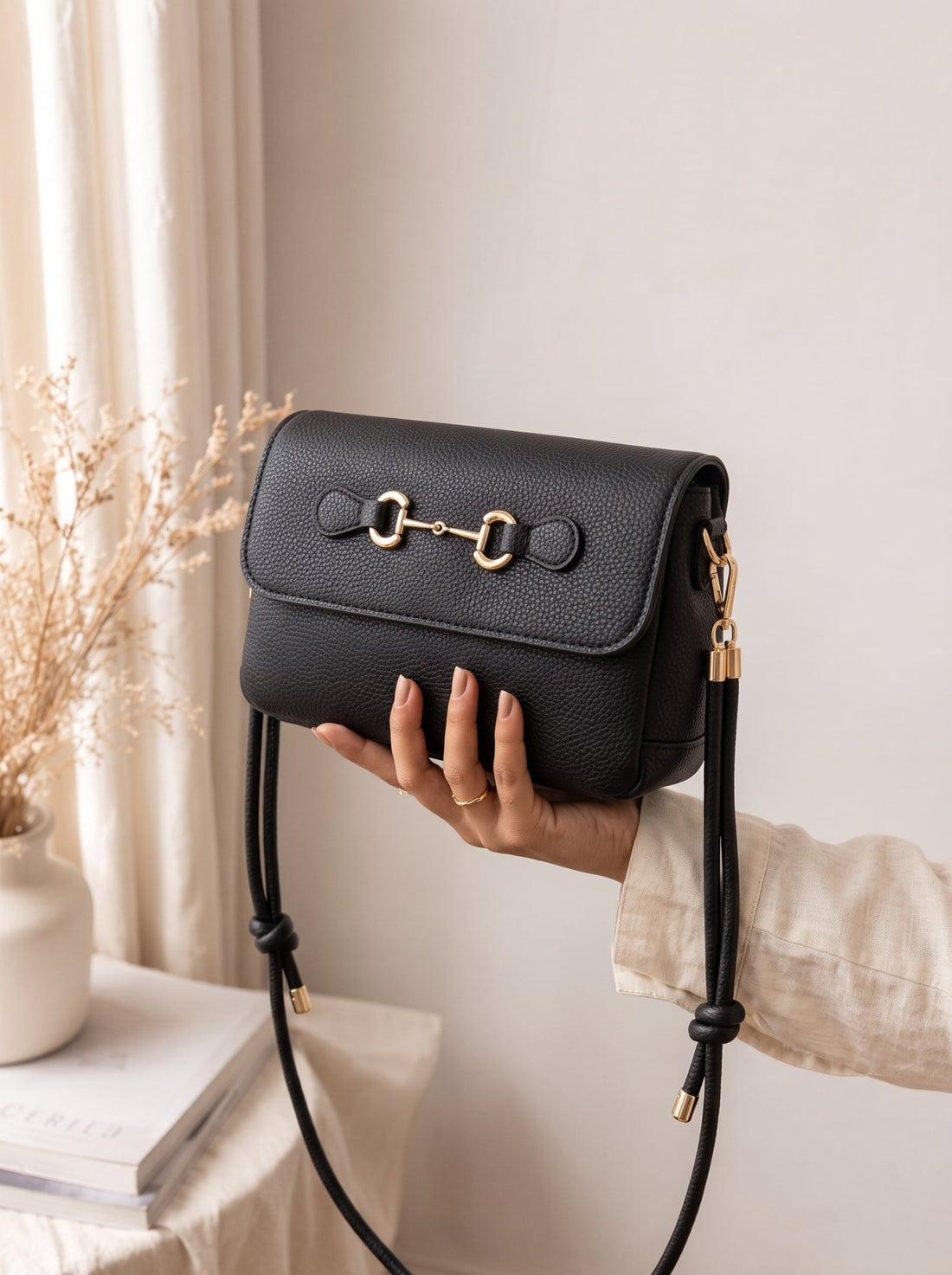 Black Textured Chain Crossbody Bag - ZN Stores