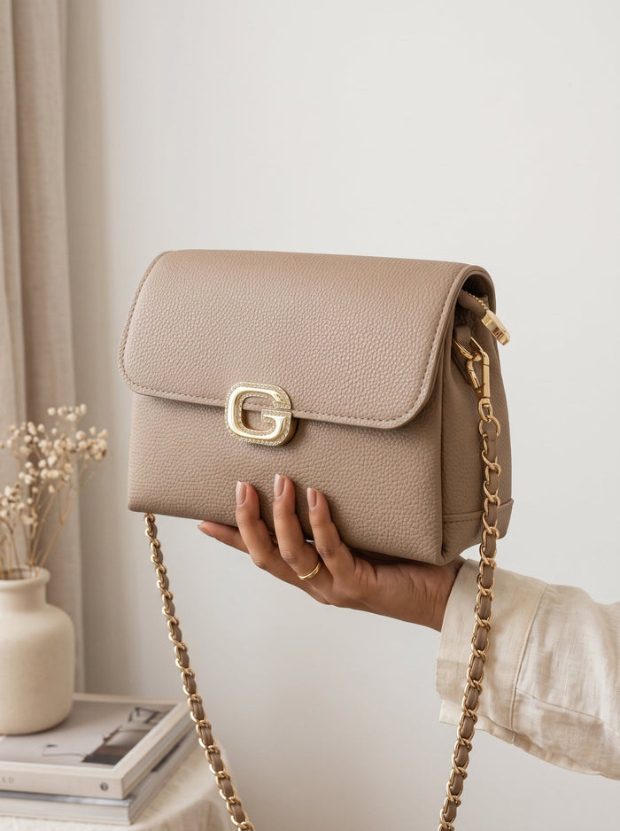 Taupe Pebbled Chain Crossbody Bag - ZN Stores